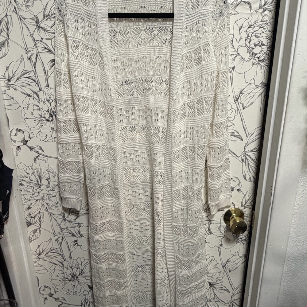 NWT White Open-Knit Long Cardigan